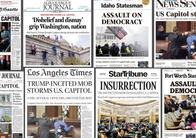 January 7, 2021: Newspaper Front Pages the Day After the Attack on the U.S. Capitol
